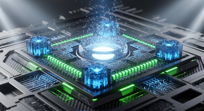 Futuristic CPU with Data Streams - Technology Concept (AI Generated)
