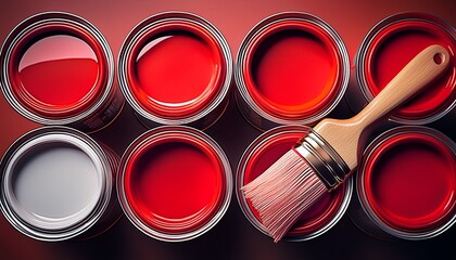 red paint cans with brush ready for painting