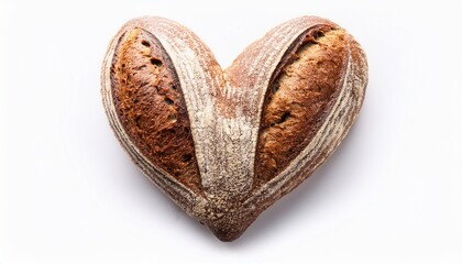 heart shaped sourdough bread loaf food bakery artisan baked crust delicious wheat rye homemade isolated on white background