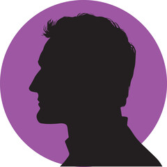 Male Silhouette in Profile, Elegant Mood, Head Portrait, Purple Circle Background