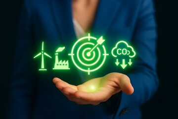 concepts of green technology, sustainable business practices, environmental management, and a focus on eco-friendly solutions in a corporate or professional setting.