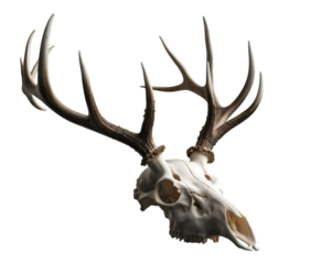 Deer skull with antlers isolated on white background for rustic and natural decorative displays
