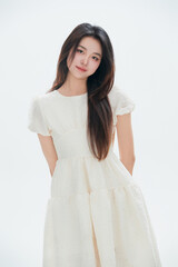 Fototapeta premium Chinese female college students on a white background