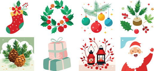 Christmas Icon Set in Flat Design Style Christmas icon bundle design