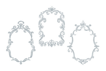 Frame border for wedding. Round and oval frames crest in classic vintage style for invitations, decor, menu, monogram, paper. Set with elegant background for design. Hand drawn vector illustration