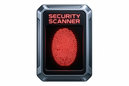 Futuristic Security Scanner with Glowing Red Fingerprint Identification Technology