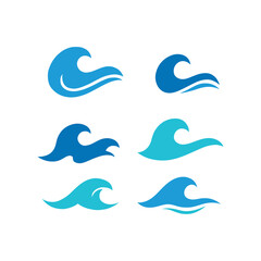 Set of Six Blue Wave Icons Representing Water Ocean and Nature Elements for Design Projects and Marketing Materials