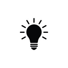 Black lightbulb icon on white background representing idea concept solution innovation inspiration and energy symbol for website graphics presentations and design projects