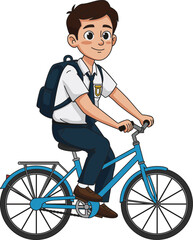 Male Indonesian Junior High School Student Riding Bicycle to School