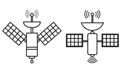 Satellite Communication Icons Space, Signal, Solar Panel, Technology, and Orbit Vector Set