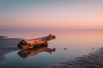 life in solitude, sunrise landscape view, a tree on the water, calm scenario
