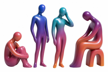 Abstract Figures Depicting Diverse Emotional States and Social Interactions Through Gradient Coloration