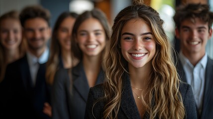 Proud business team celebrating their success with a trophy
