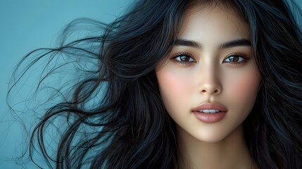 Captivating Asian woman with flowing elegant hair