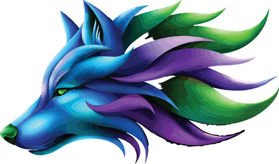 Colorful abstract wolf head illustration