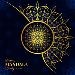 Luxury blue and gold mandala background.