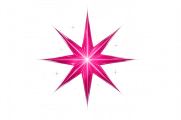 Pink star with eight points glowing on a transparent background, ideal for christmas or festive projects