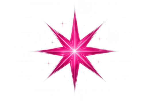 Pink star with eight points glowing on a transparent background, ideal for christmas or festive projects