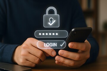 concepts of online security, data protection, and a secure login or authentication process for websites, apps, and digital services. It visually conveys a safe and verified entry into a digital platfo