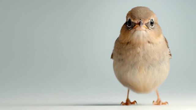 Stern Little Fellow: A captivating front-facing shot of a small, determined bird standing confidently, showcasing its intense gaze.