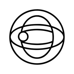 Orbiting sphere graphic illustration, abstract geometric vector design element for logo or icon