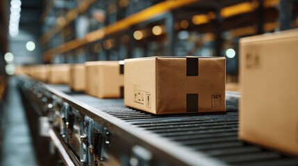 Beautiful photo of beautiful photo of close-up of cardboard box packages conveying a sense of order and efficiency in warehouse.