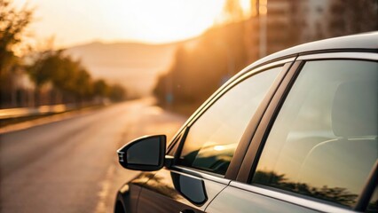 Naklejka premium Car window side view featuring ceramic film — advanced protection against sun and heat damage 