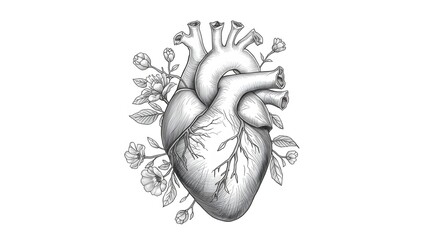 Heart with Plant Design and Flowers
