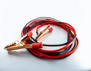 long exposure photo of car jumper cables isolated on white background jump starting battery aid
