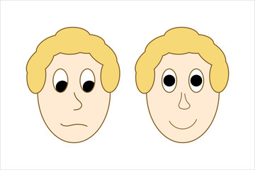 Two men's faces with different emotions on a white background