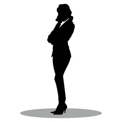Silhouette of a confident Businesswoman standing with arms crossed in heels – Professional female figure vector Illustration isolated on White background