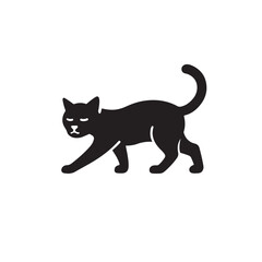 Simple black silhouette vecor of a cat, walking or stalking pose