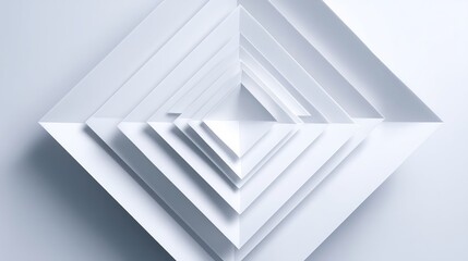 Abstract geometric pattern with layered triangles in soft white and blue hues with shadows.