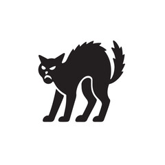 Cat arching back, scrared pose, silhouette vector illustration