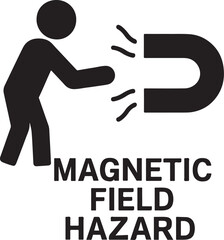 Magnetic field hazard silhouette vector icon, ideal for safety warnings, electromagnetic risk, and caution signs.