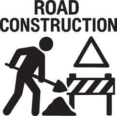 Road construction warning silhouette vector icon, perfect for traffic alerts, work zone safety, and caution signs.