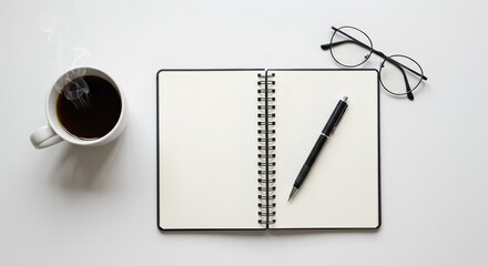 notebook with pen and coffee