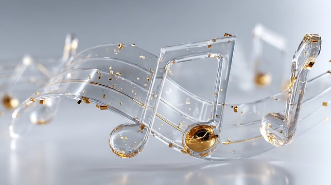 Artistic representation of musical notation with decorative golden accents and light background.