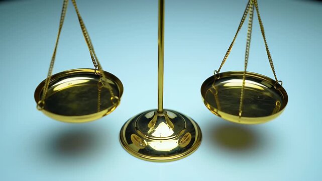 Golden Balance Scale Symbolizing Justice on Soft Blue Background For Legal Concepts