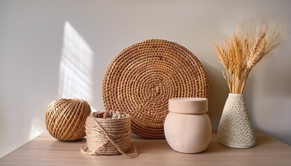 natural fiber decorative objects create minimal home styling aesthetic enhancing warmth and elegance in any space