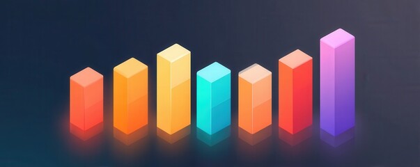 Marketing metrics reach concept. Colorful vertical bars representing data growth and analysis.