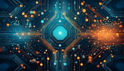 digital backdround ideal for technological operations neural networks teal and orange dot color