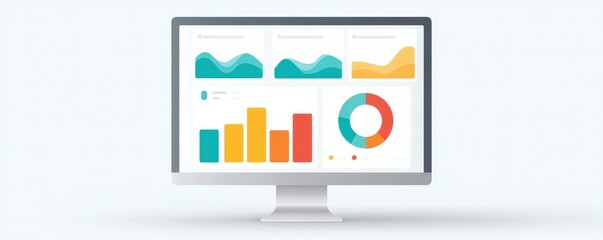Marketing metrics reach concept. Data visualization on a computer screen with colorful graphs and charts.
