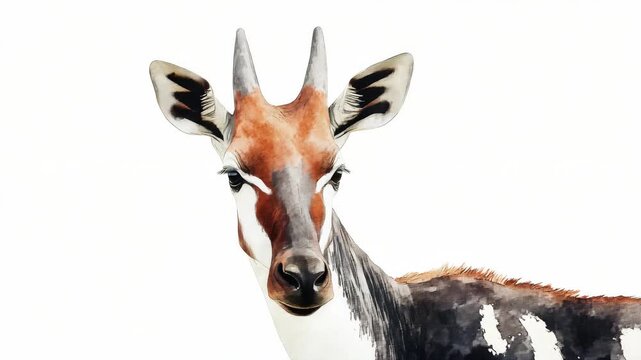 Close-up of dama gazelle's head with detailed features including horns, eyes, and ears against a neutral background.