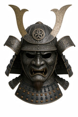 Intricate Samurai Kabuto Helmet with Fierce Menpo Mask and Decorative Ornate Details, Evoking Warrior Spirit