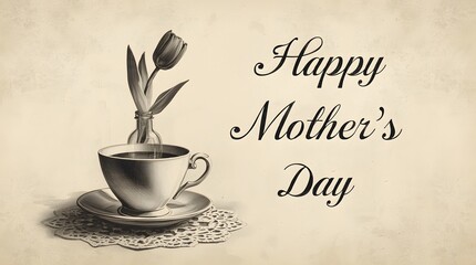 Happy Mothers Day Greeting Card - Vintage Teacup and Flower