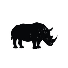 Black silhouette of a rhinoceros on a white background