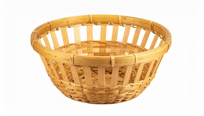 Handwoven rattan basket isolated on white for home and market use