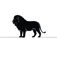 Majestic black lion silhouette standing on a thin line