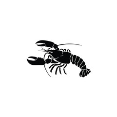 Black silhouette of a lobster on a white background